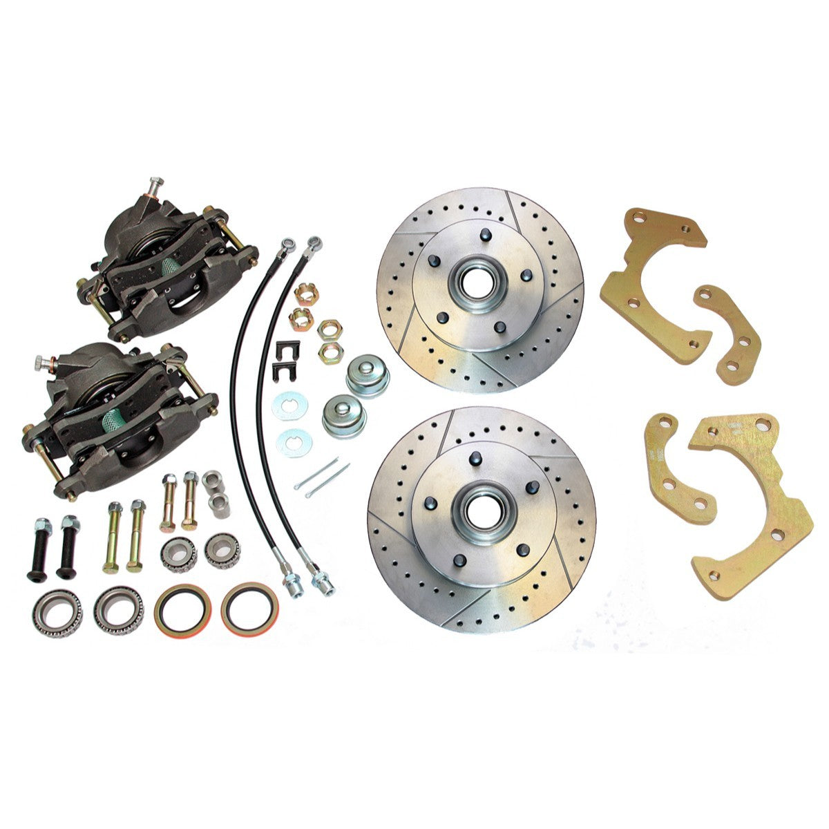 1959-64 Chevrolet Car (All Models) Disc Brake Conversion LOWER KIT with Drilled and Slotted Rotors and Stainless Hoses