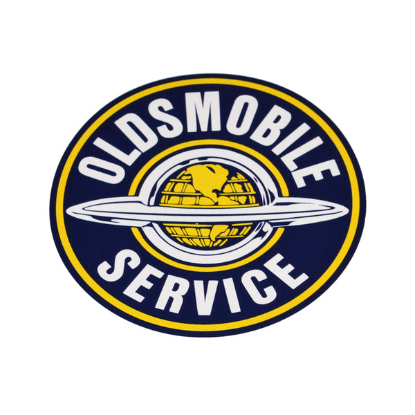Oldsmobile Service World In Middle Sticker - Size 3 1/2 Round