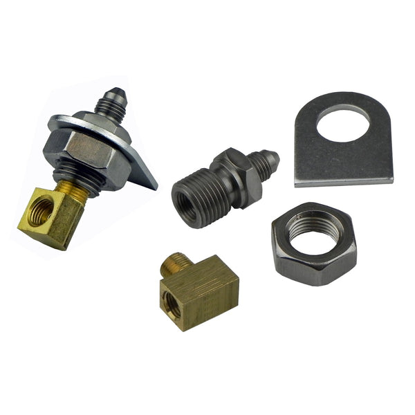 Pipe Bracket Kit - Female 3/16" Pipe to 3 AN Male - Cad Steel (Kit comes with (2) fittings (2) brackets (2) nuts (1) tee (1) elbow)