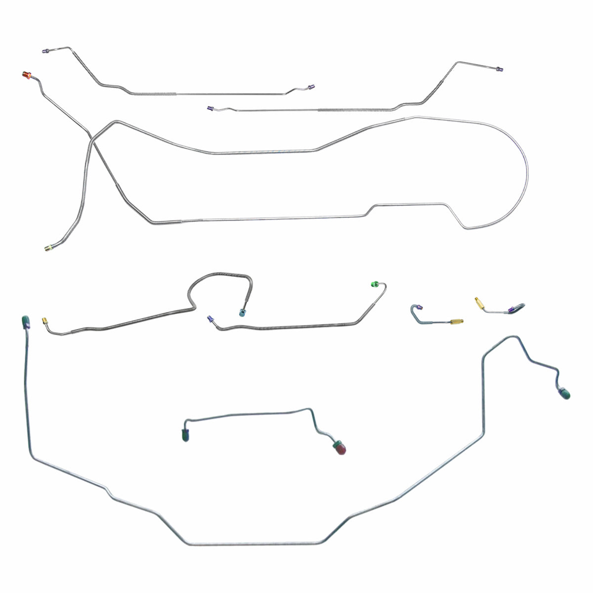 1969 Buick Special Skylark GS Hardtop Manual Drum Brake Line Kit w/ Wheel Lines 9pc, OE Steel
