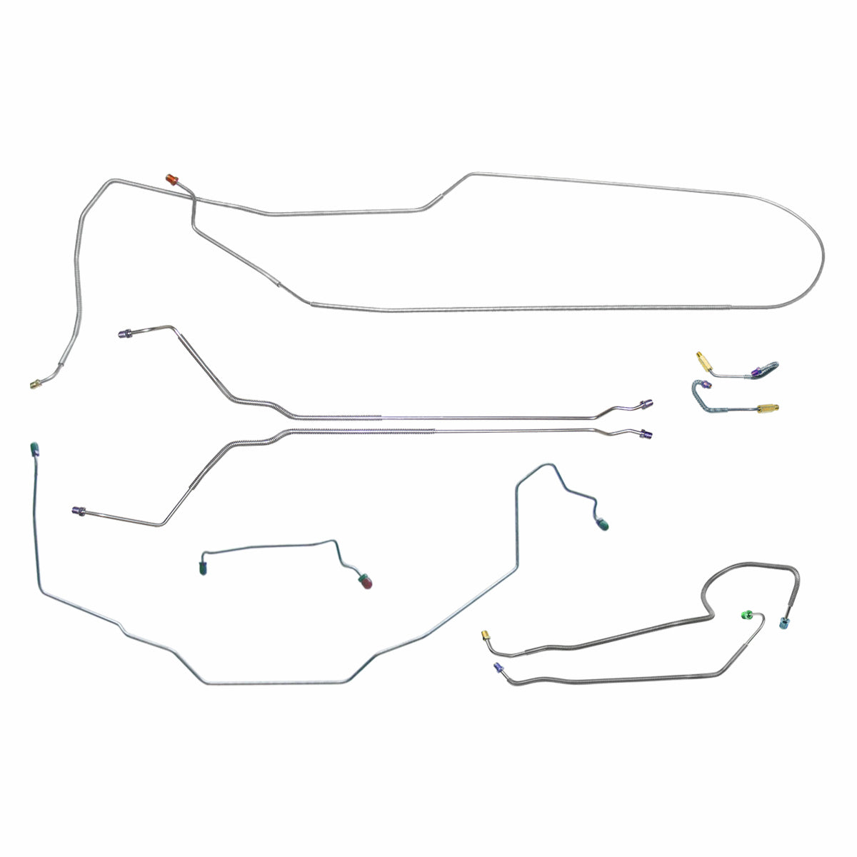 1969 Buick Special Skylark GS Convertible Manual Drum Brake Line Kit w/ Wheel Lines 9pc, OE Steel
