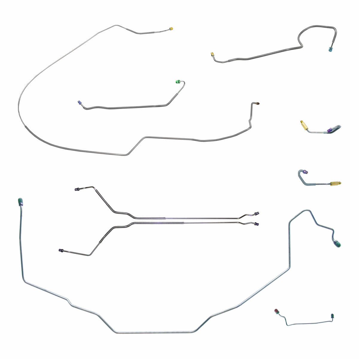 1971-72 Buick Skylark/GS Convertible Manual Drum Complete Brake Line Kit (w/Wheel Lines) 9pc, OE Steel