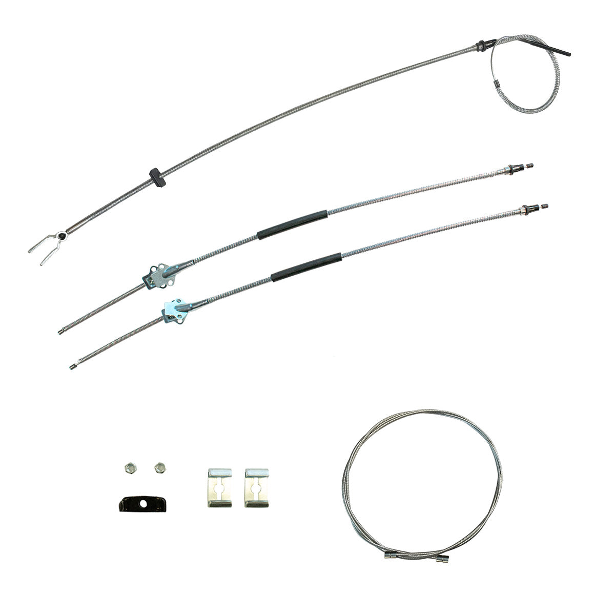 1966-68 Chevrolet GMC Truck 1/2 ton, 2wd, T-400, Short Bed, Leaf Rear, Complete Parking Brake Cable Kit, OE Steel