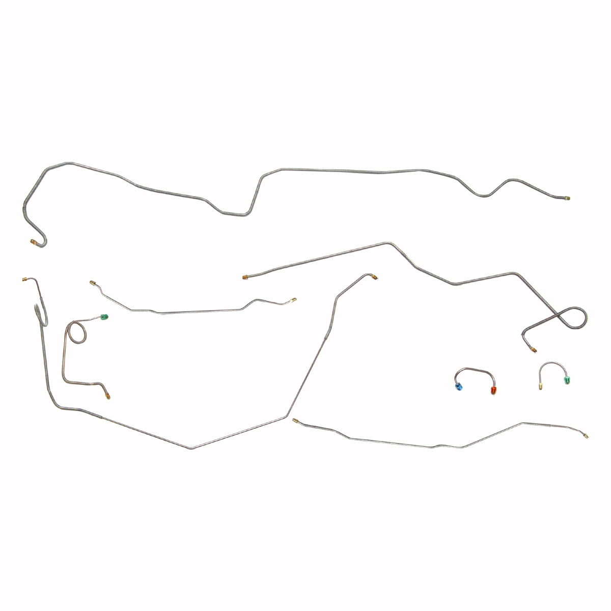 1969 Chevrolet Camaro Complete Manual Drum Brake Line Kit with Two-Piece F to R 8pc, OE Steel