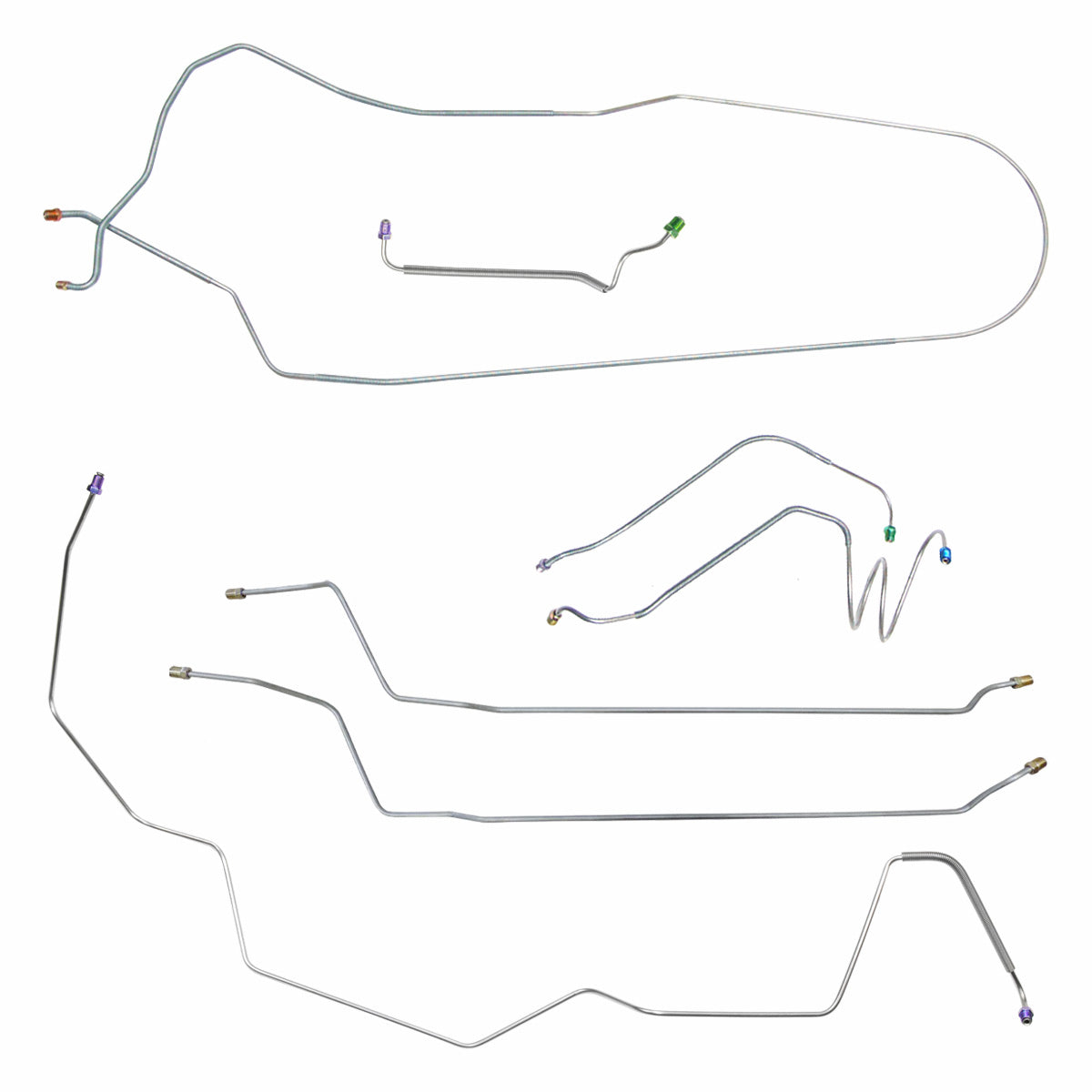 1968 Chevrolet El Camino Non-SS (Only) Manual Drum Brake Line Kit 7pc, OE Steel