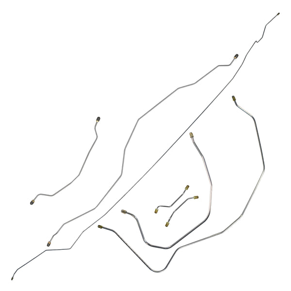 1957 Chevrolet Bel Air w/Single Exhaust (F to R Inside Frame) Manual Drum Brake Line Kit 7pc, OE Steel