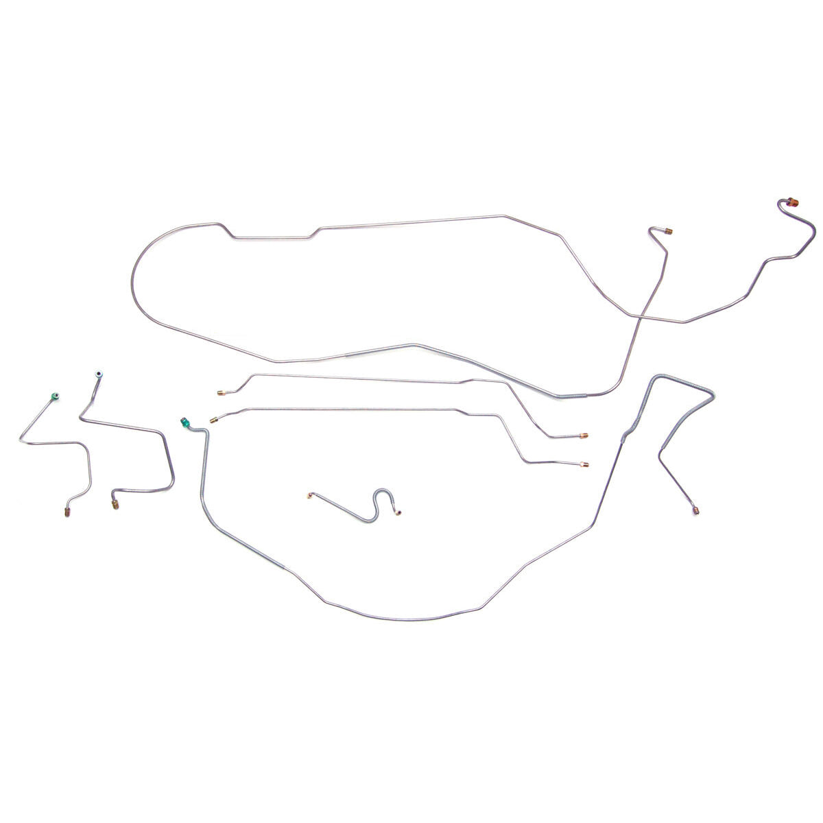 1967-68 Chevrolet Impala Inline 6CYL (Rear of Crossmember) Hardtop Manual Drum Brake Line Kit 7pc, OE Steel
