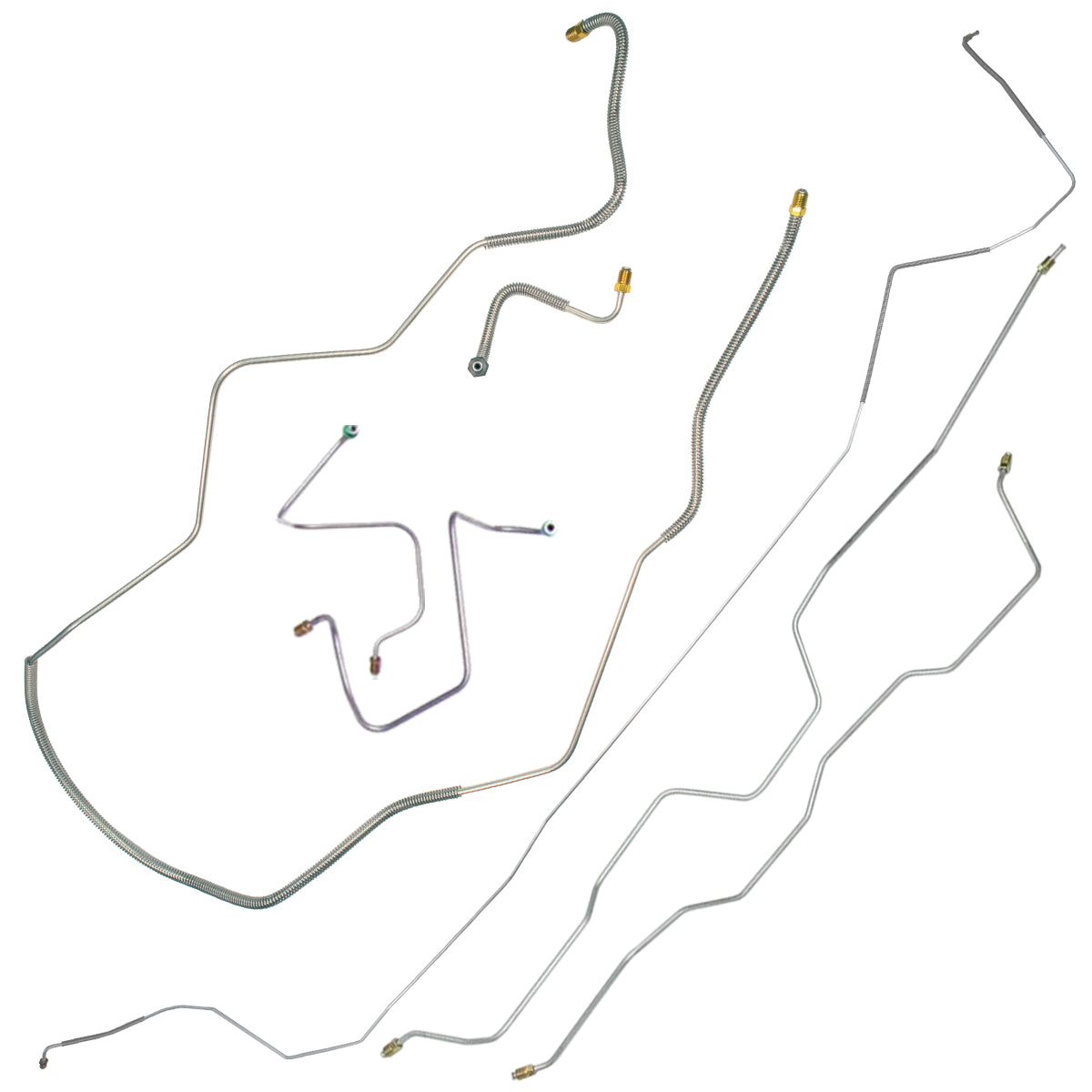 1967-68 Chevrolet Impala V8 (Front of Crossmember) Hardtop Power Drum Brake Line Kit 7pc, OE Steel