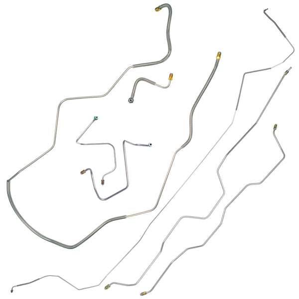 1967-68 Chevrolet Impala V8 (Front of Crossmember) Hardtop Power Drum Brake Line Kit 7pc, OE Steel