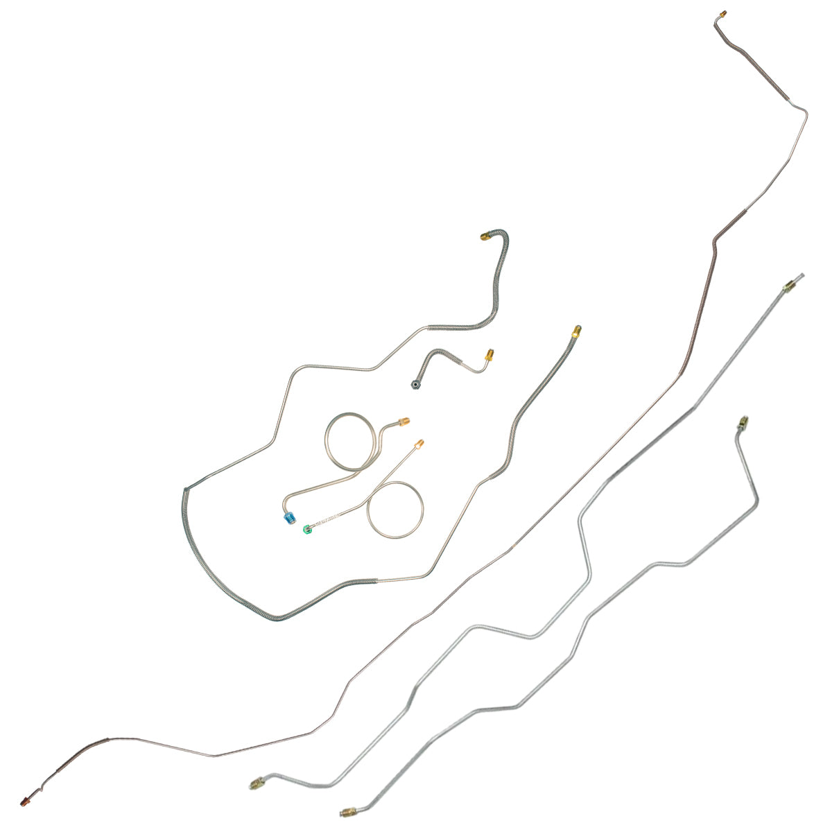1967-68 Chevrolet Impala V8 (Front of Crossmember) Convertible Manual Drum Brake Line Kit 7pc, OE Steel