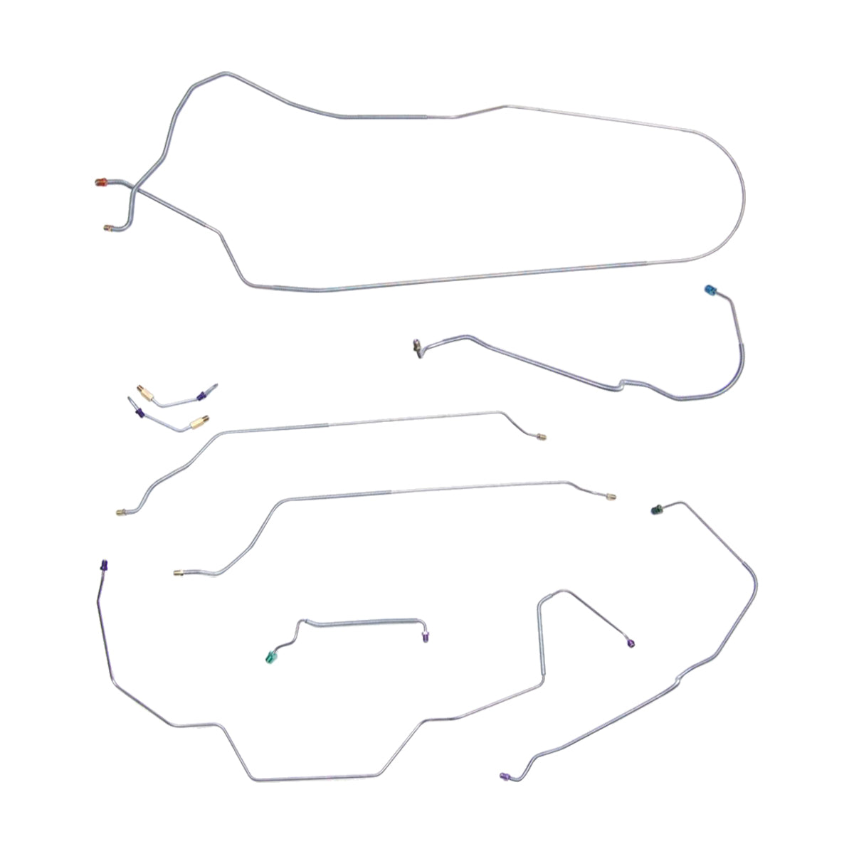 1968 Chevrolet Chevelle Malibu Complete Power Drum Brake Line Kit 9pc, Conv, Non SS, OE Steel
