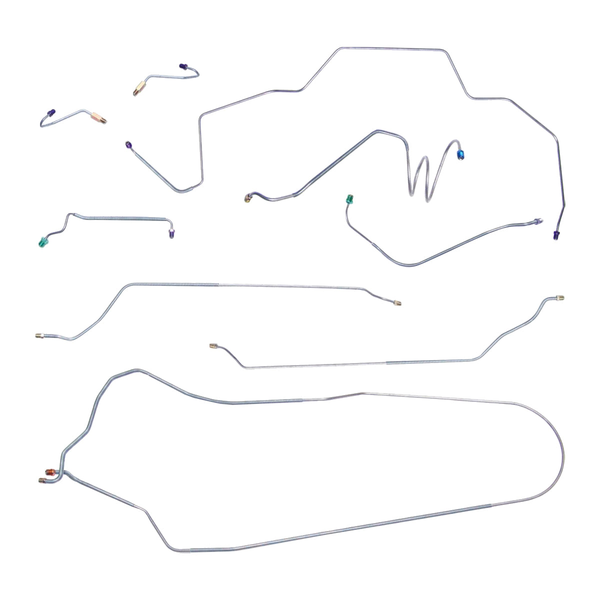 1968 Chevrolet Chevelle/Malibu Non-SS (Only) Convertible Manual Drum Brake Line Kit w/Wheel Lines 9pc, OE Steel