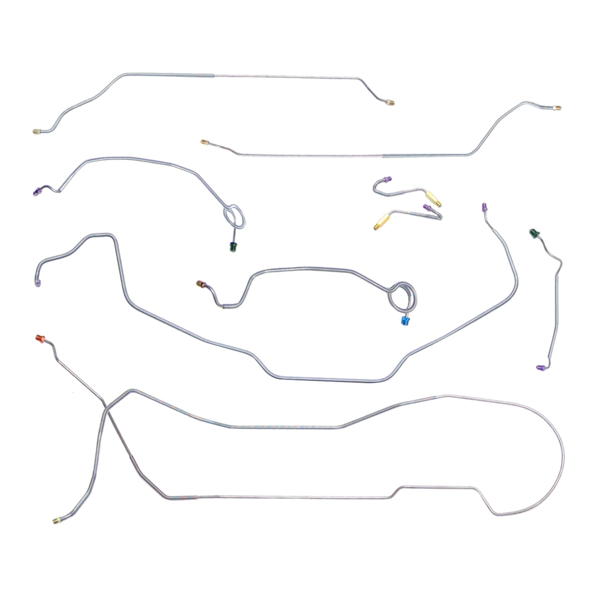 1969 Chevrolet Chevelle/Malibu/SS Hardtop Manual Drum Brake Line Kit w/Wheel Lines 9pc, OE Steel
