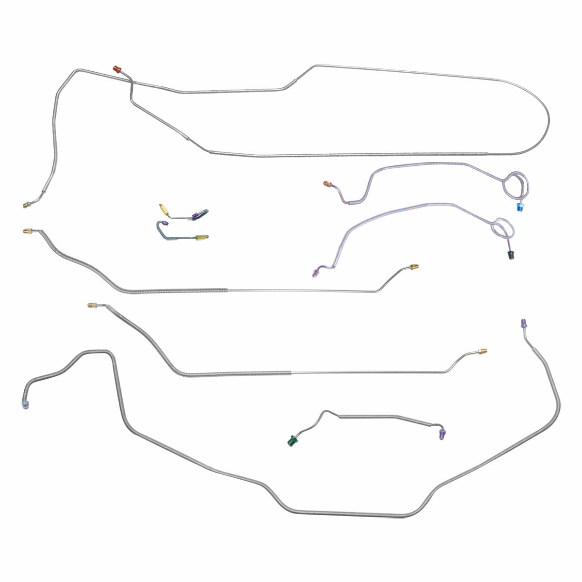 1969 Chevrolet Chevelle/Malibu/SS Convertible Manual Drum Brake Line Kit w/Wheel Lines 9pc, OE Steel