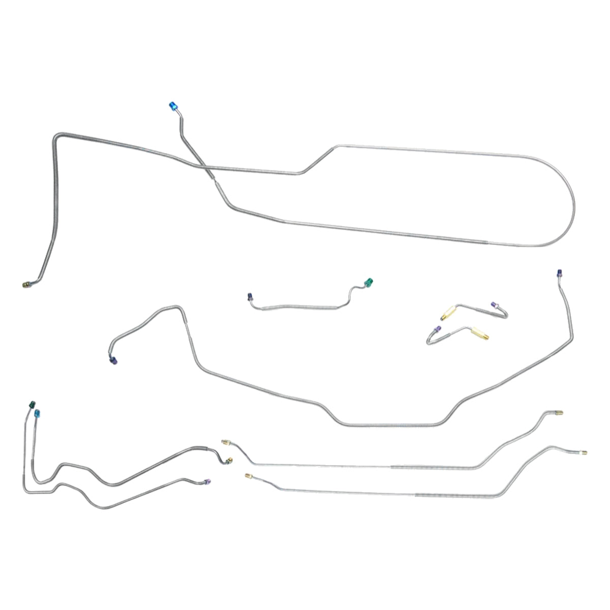 1971-72 Chevrolet Chevelle Malibu SS Complete Power Drum Brake Line Kit 9pc, Conv, OE Steel