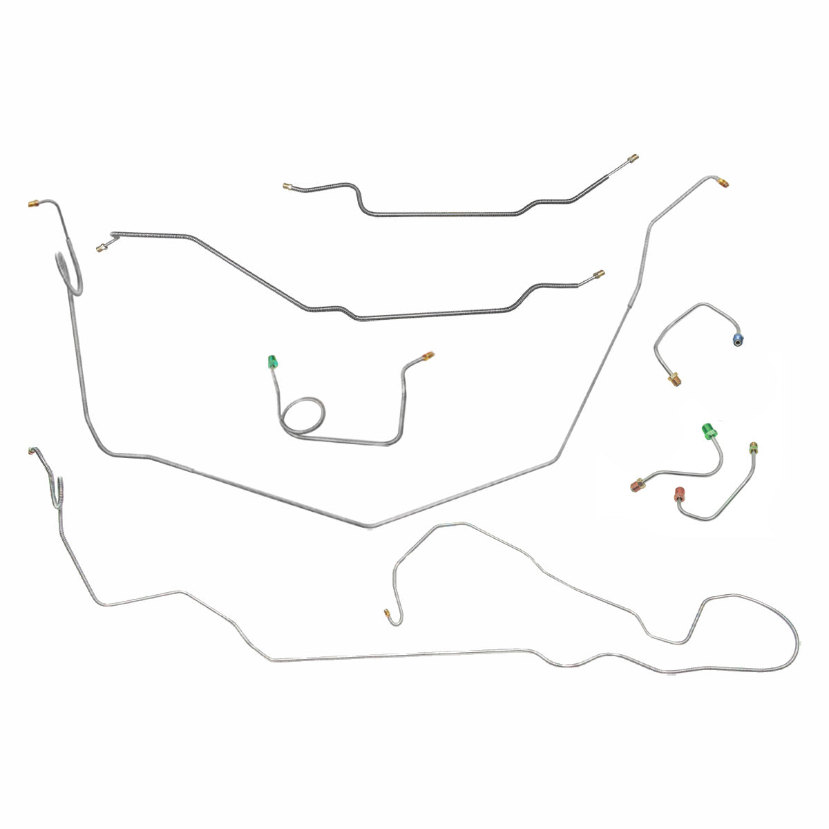 1969 Chevrolet Nova Complete Manual Disc Brake Line Kit 8pc, 2pc Front to Rear, OE Steel