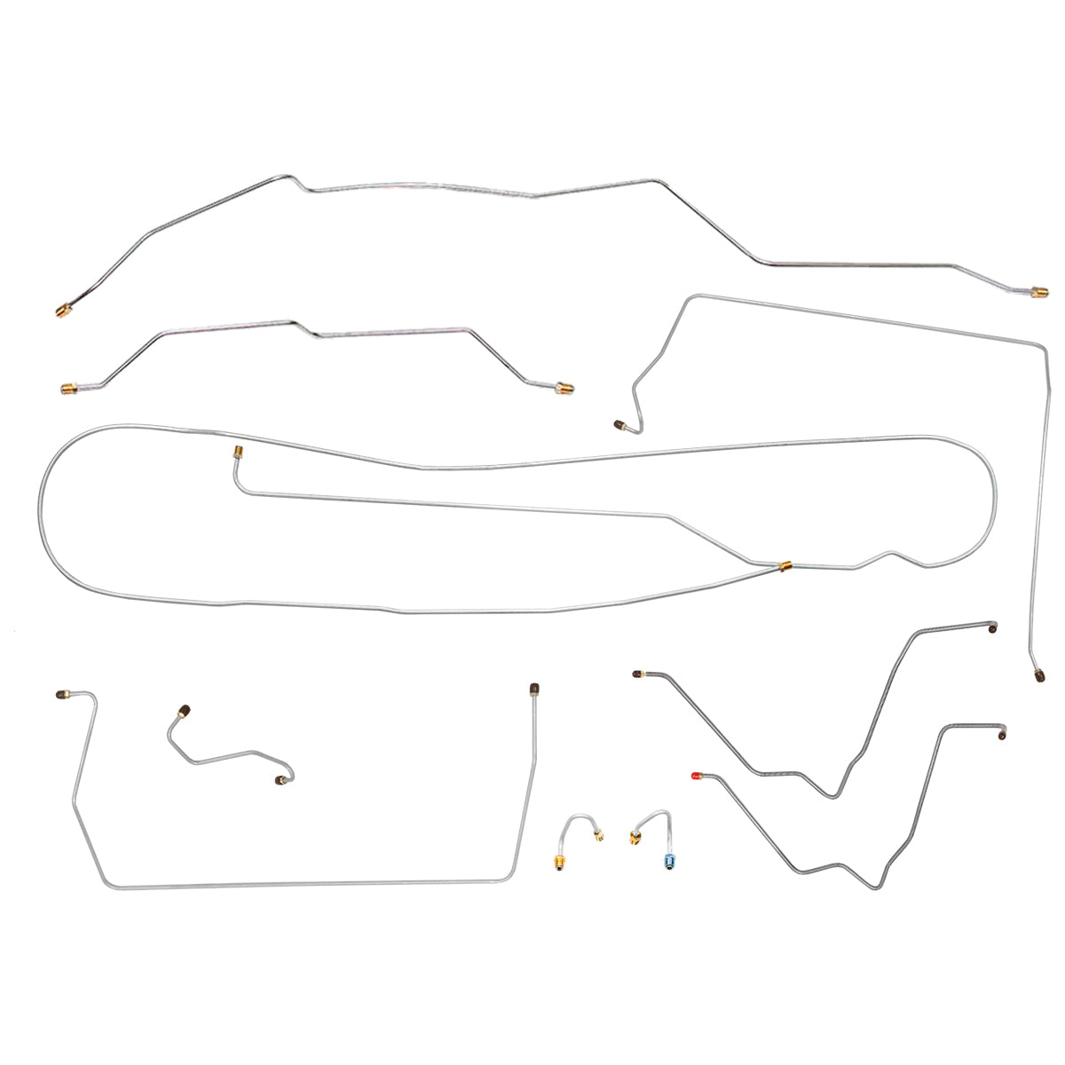 1967-69 Chevrolet GMC Truck 4WD 3/4-Ton Long Bed Complete Power Drum Brake Line Kit 10pc, OE Steel