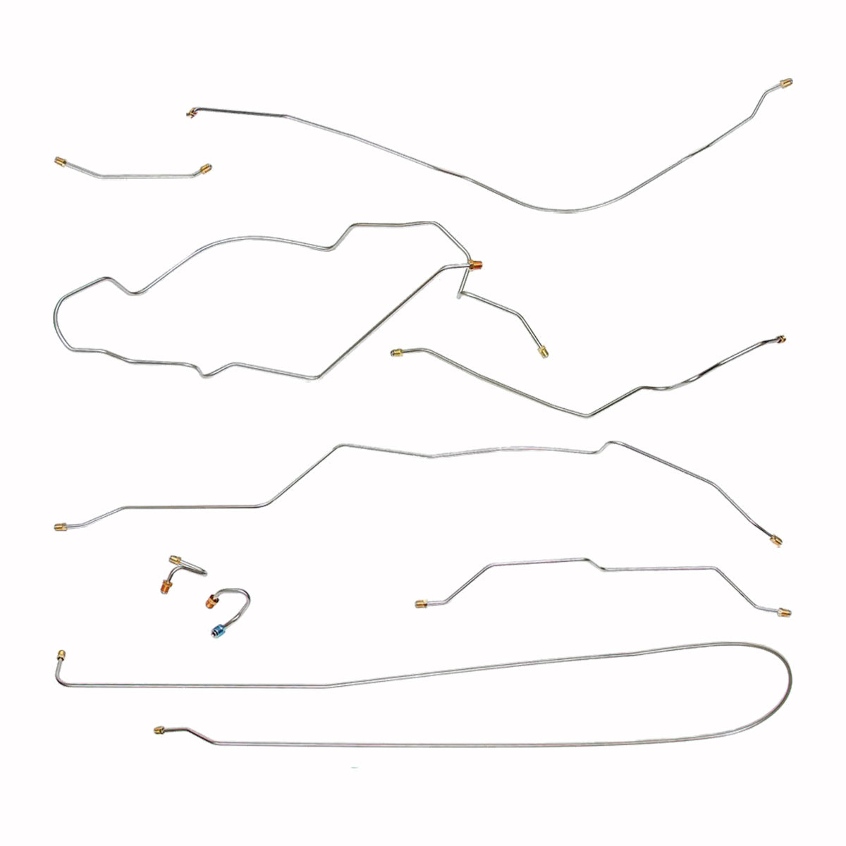 1968-69 Chevrolet GMC Truck 2WD 3/4-Ton Long Bed Leaf Rear Complete Manual Drum Brake Line Kit 9pc, OE Steel