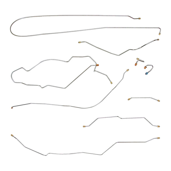 1970 Chevrolet GMC Truck 2wd Complete Manual Drum Brake Line Kit 9pc, 3/4 ton, Leaf Rear, Long Bed, OE Steel