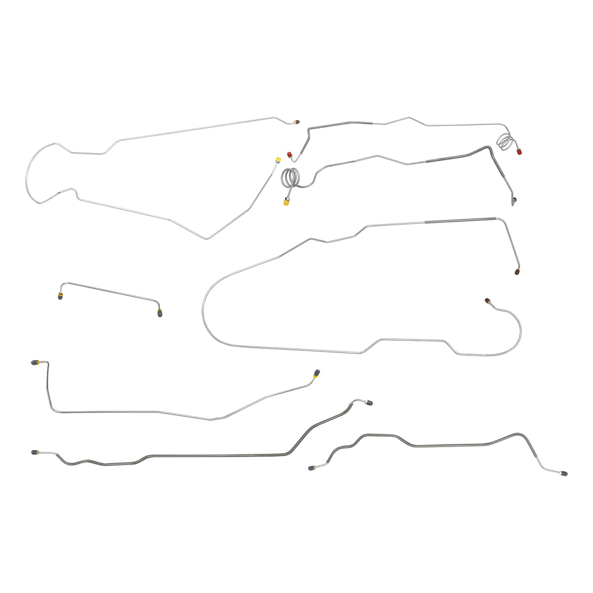 1973-80 Chevrolet GMC Truck 2wd Complete Manual Disc Brake Line Kit 8pc, 1/2 ton, Long Bed, OE Steel