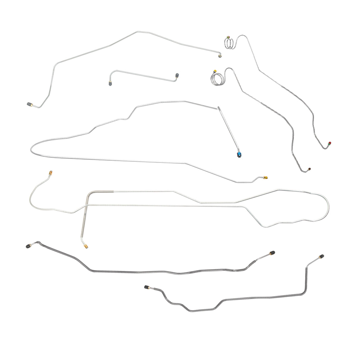 1981-87 Chevrolet GMC Truck 2wd Complete Manual Disc Brake Line Kit 8pc, 1/2 ton, Long Bed, OE Steel