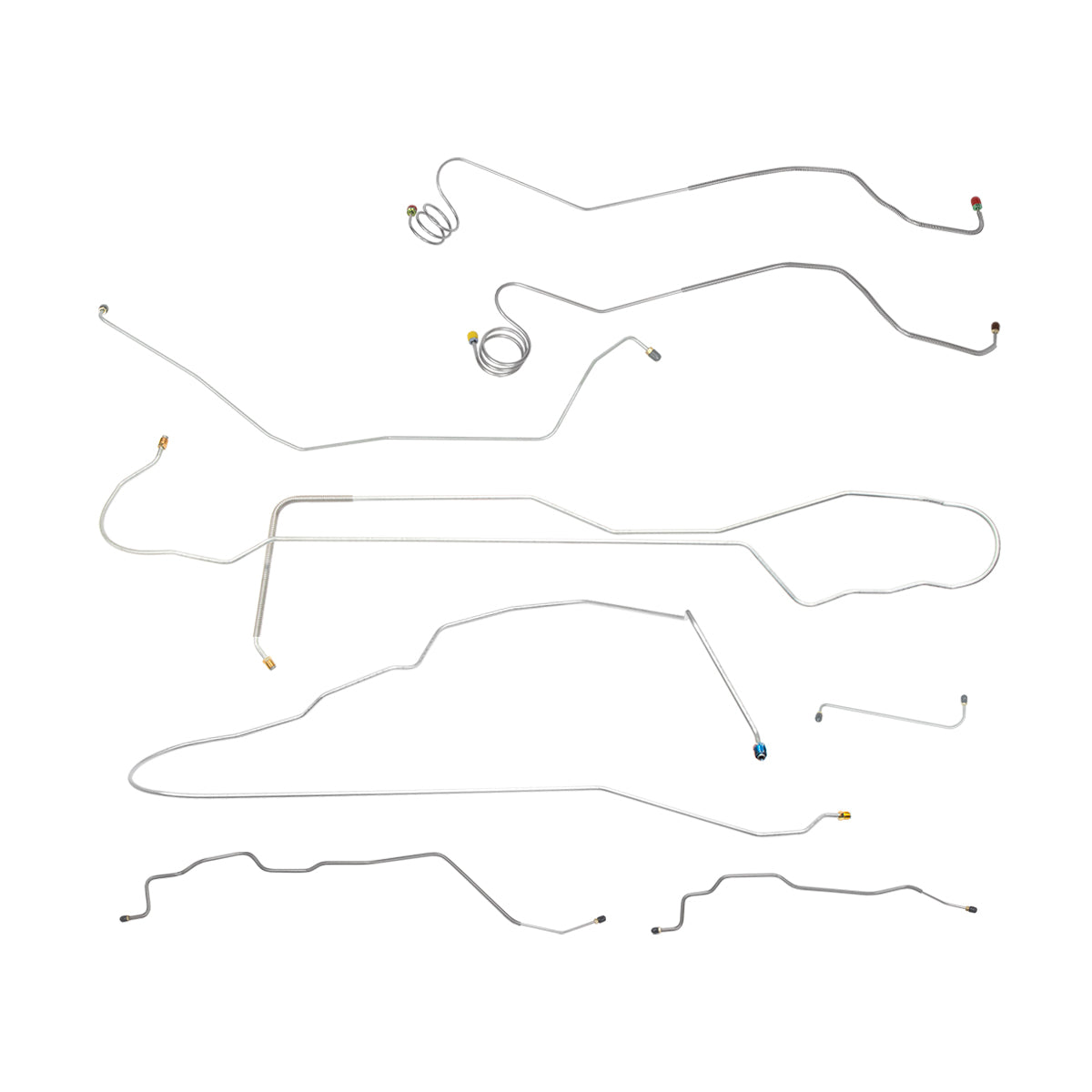 1981-87 Chevrolet GMC Truck 2wd Complete Manual Disc Brake Line Kit 8pc, 3/4 ton, Long bed, w/o Load Valve, OE Steel
