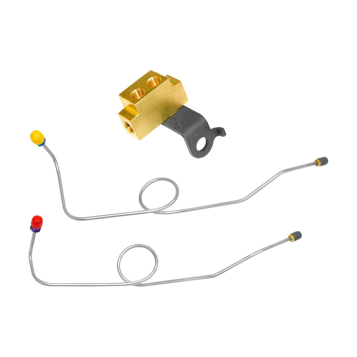 1965 Dodge Coronet Dual Master Conversion 3/16" M/C Brake Lines w/Block (Mounts in Stock Location) 3pc, OE Steel