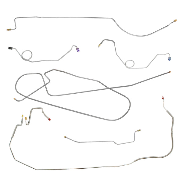 1967 Dodge Coronet/Charger w/Straight Right Front, 8 3/4 Rear Power Drum Brake Line Kit 7pc, OE Steel