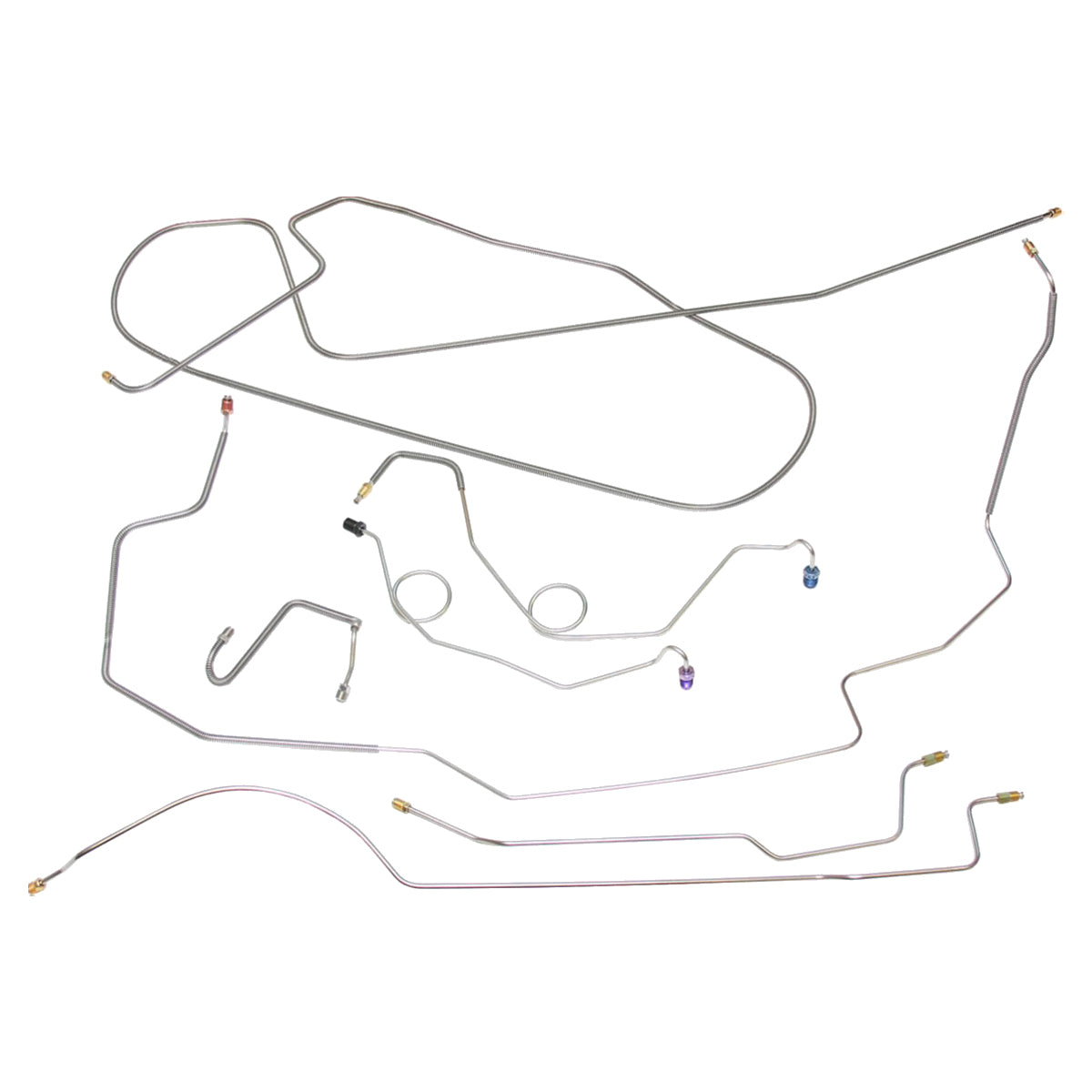 1967 Dodge Coronet/Charger w/Straight Right Front, 8 3/4 Rear Manual Disc Brake Line Kit 7pc, OE Steel