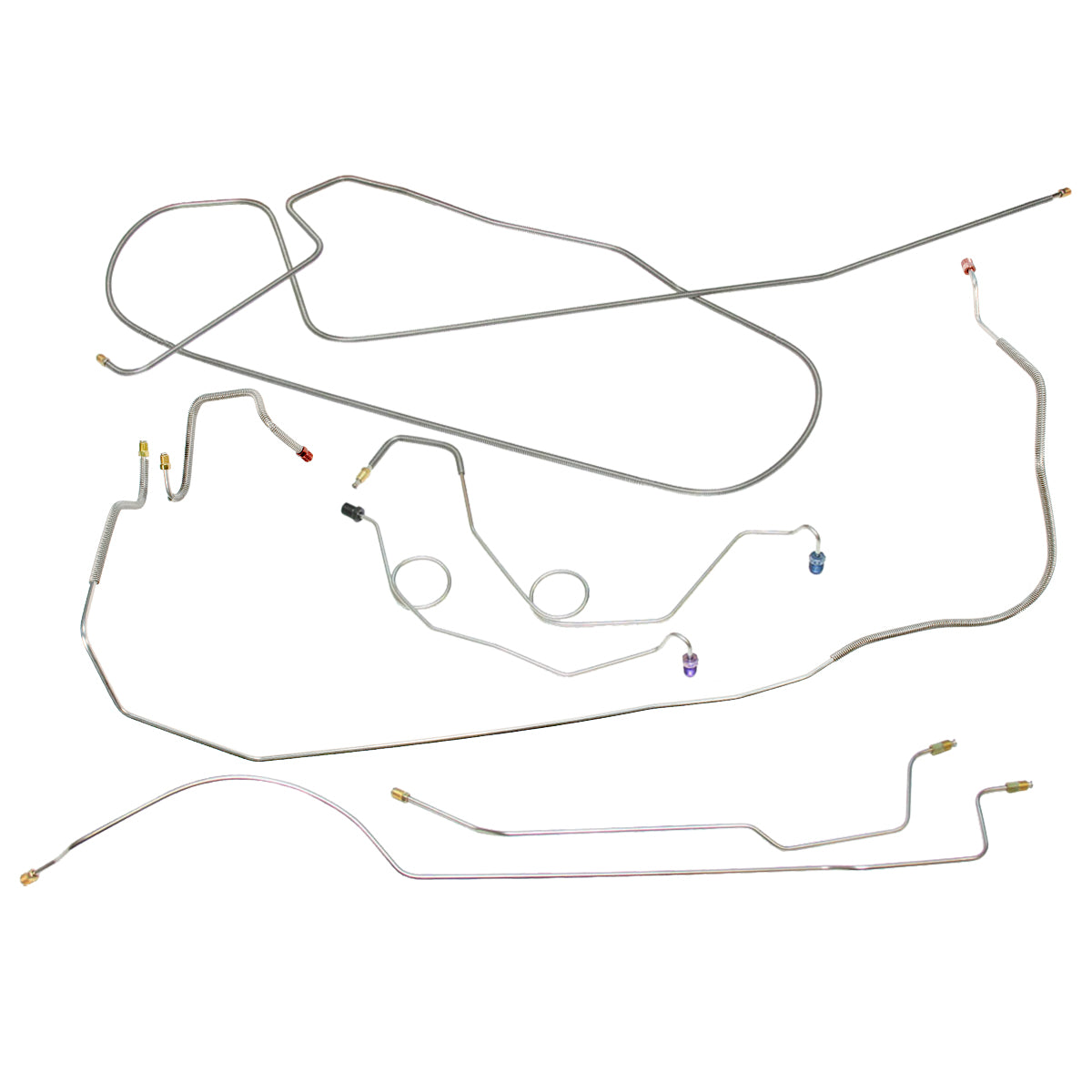 1967 Dodge Coronet Charger Hemi 8-3/4 Axle Complete Power Disc Brake Line Kit (Straight Across Firewall) 7pc, OE Steel