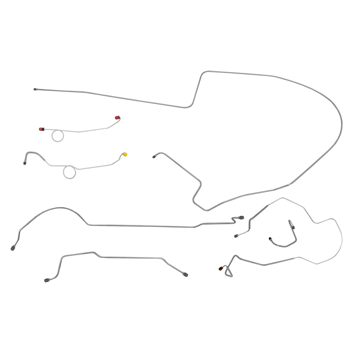 1968-69 Dodge Coronet Charger Right Port Master 1pc  F to R, 8 3/4 Axle Power Disc Brake Line Kit 7pc, OE Steel