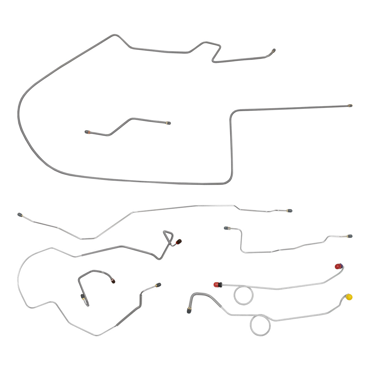1968-69 Dodge B-Body, Right-Port Master, Two Piece F to R, Dana 60 Rear Axle, Power Disc Brake Line Kit 8pc, OE Steel