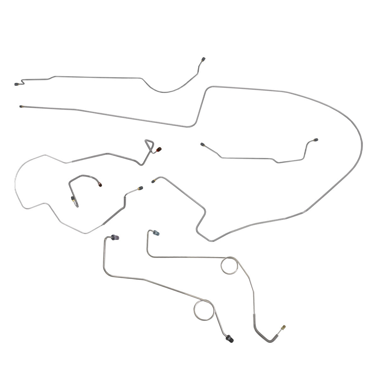 1968-69 Dodge Coronet Charger Hemi Left-Port M/C, 1pc  F to R, 8-3/4 Rear Complete Power Disc Brake Line Kit 7pc, OE Steel