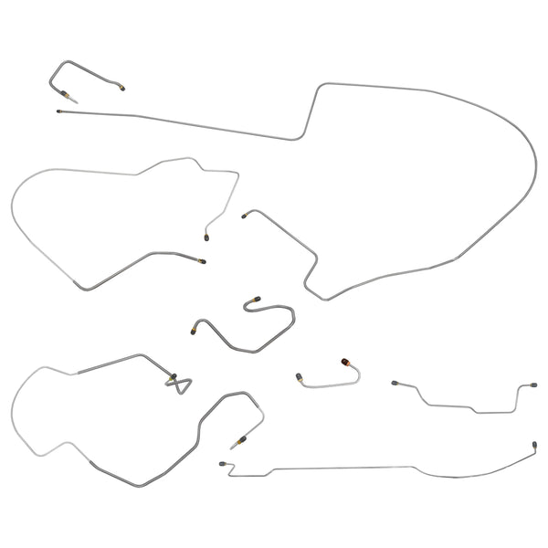 1970 Dodge Coronet/Charger w/Left-Port M/C, One-Piece F to R, Dana Rear Manual Disc Complete Brake Line Kit 8pc, OE Steel