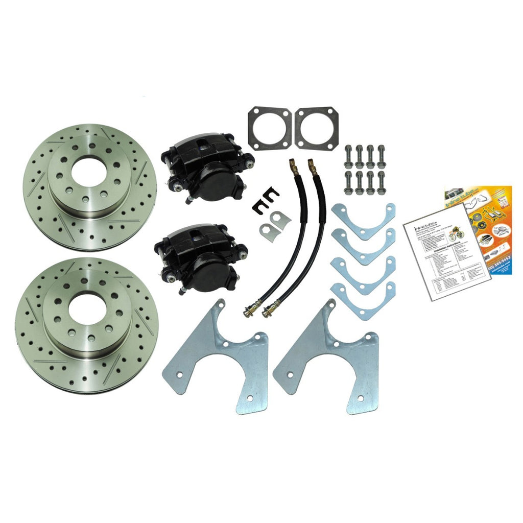 1967-81 GM F & X Rear Disc Brake Conversion For Staggered Shocks NO Parking Brake Kit, Cross Drilled & Slotted Rotors