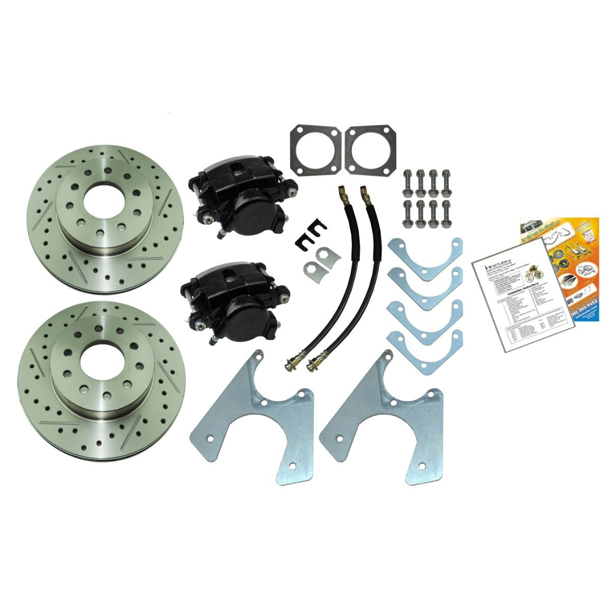 1967-81 GM F & X Rear Disc Brake Conversion For Staggered Shocks NO Parking Brake Kit, Cross Drilled & Slotted Rotors