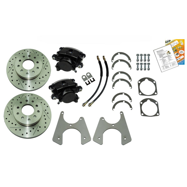 1955-70 Chevrolet Impala Bel Air Rear Disc Brake Conversion No Parking Brake Use 15" Wheels Cross Drilled & Slotted Rotors