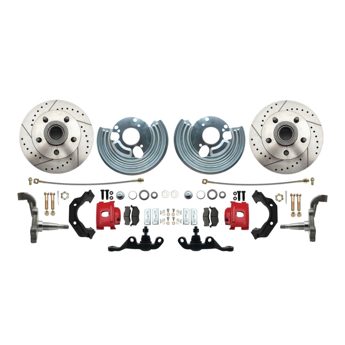 1962-72 Mopar A-Body Wheel Kit 5x4 Bolt Pattern Cross Drilled Red Calipers