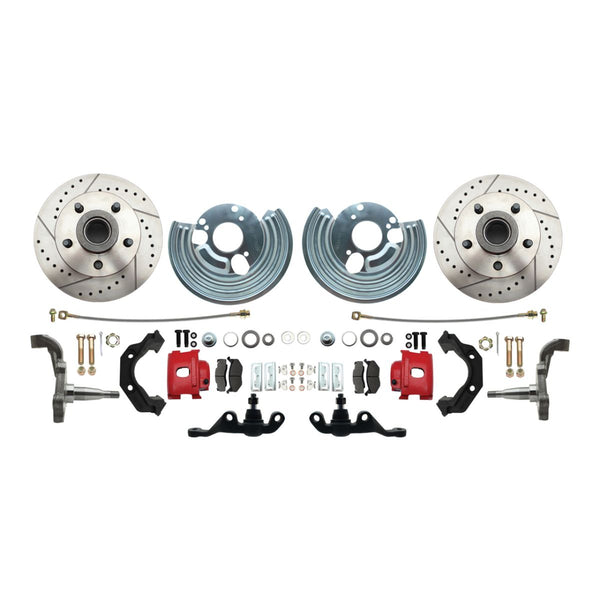 1962-72 Mopar A-Body Wheel Kit 5x4 Bolt Pattern Cross Drilled Red Calipers