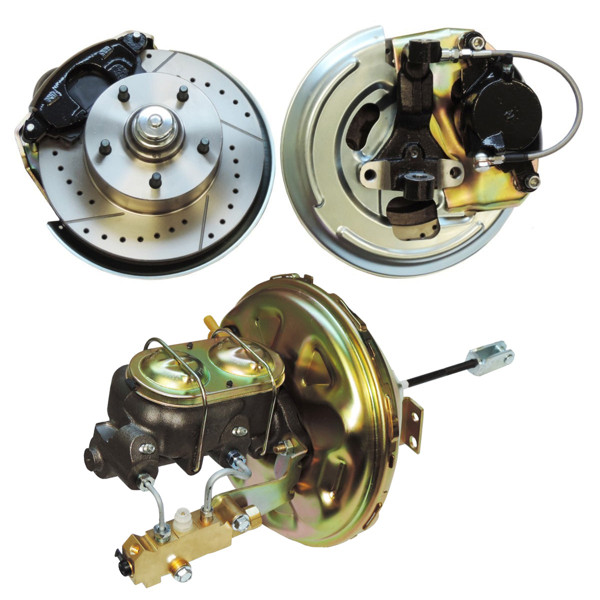 1967 Chevelle, Lemans, Cutlass, Skylark Power Disc Front Brake Conversion Kit Cross Drilled Slotted Rotors