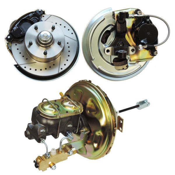 1967 Chevelle, Lemans, Cutlass, Skylark Power Disc Front Brake Conversion Kit Cross Drilled Slotted Rotors
