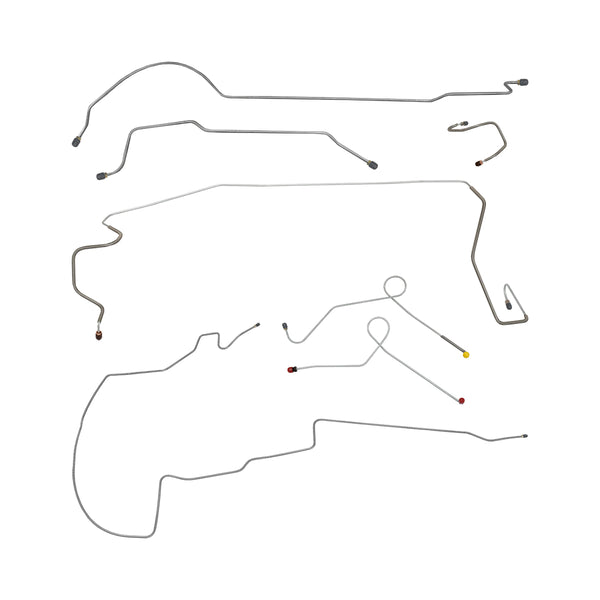 1968-69 Dodge A-Body Dart/GT w/8 3/4 Rear Power Drum Brake Line Kit 7pc, OE Steel