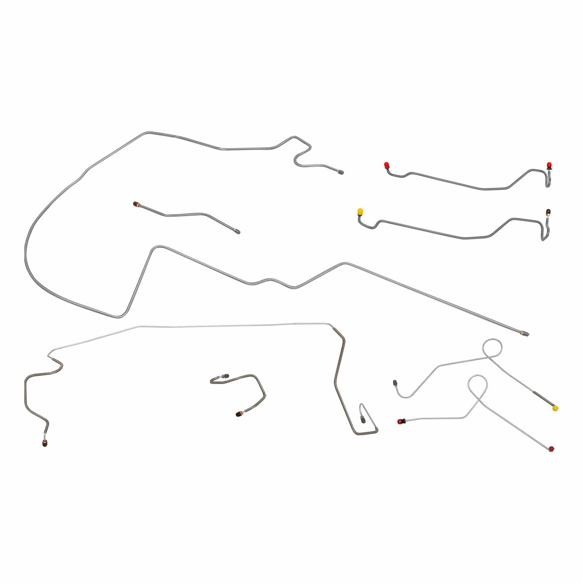 1970 Dodge A-Body Dart/GT w/Two-Piece F to R, 8 3/4 Rear Power Disc Brake Line Kit 8pc, OE Steel