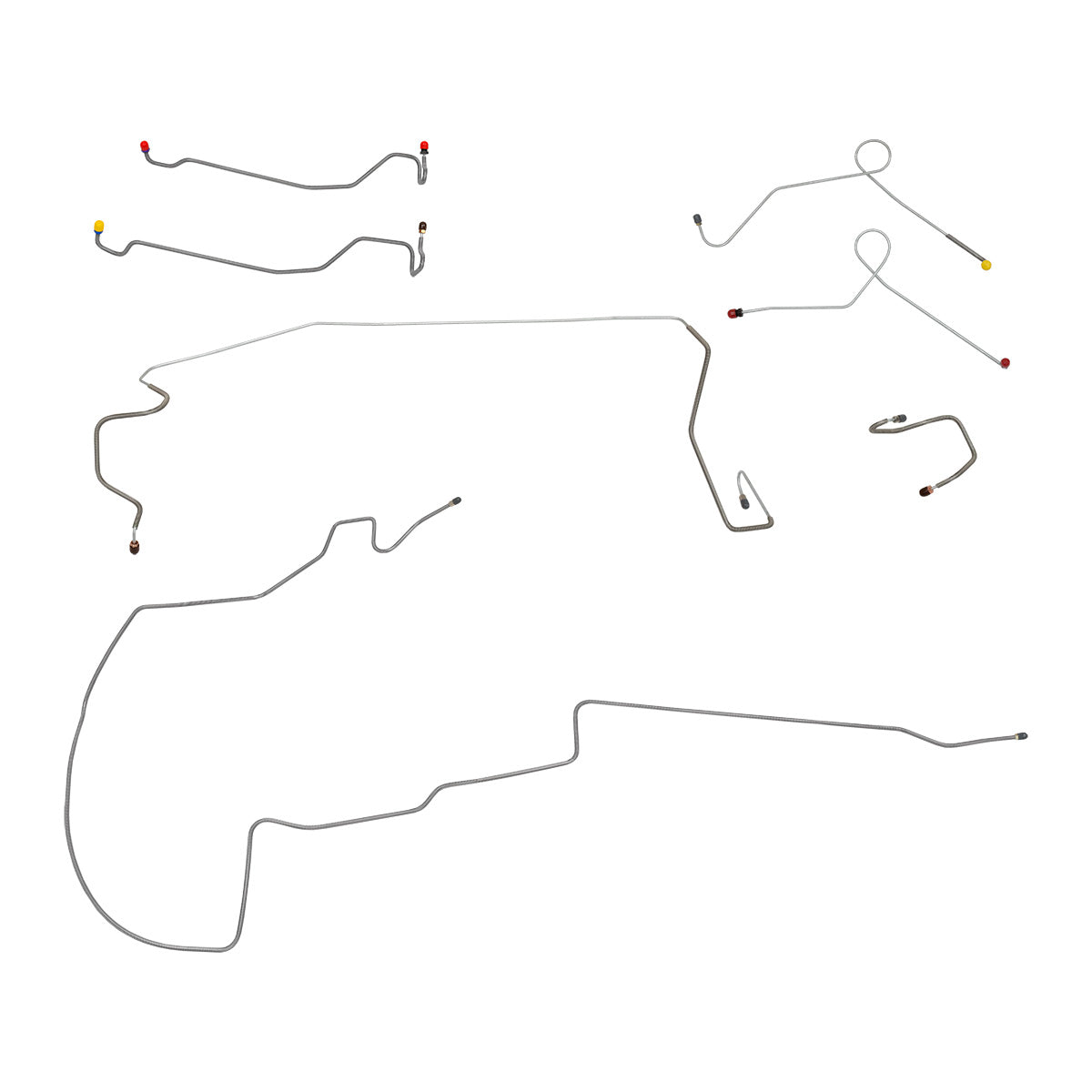 1971 A-Body Dart 111" WB 8-3/4 Rear Axle 1pc F to R Power Disc Brake Line Kit 7pc, OE Steel