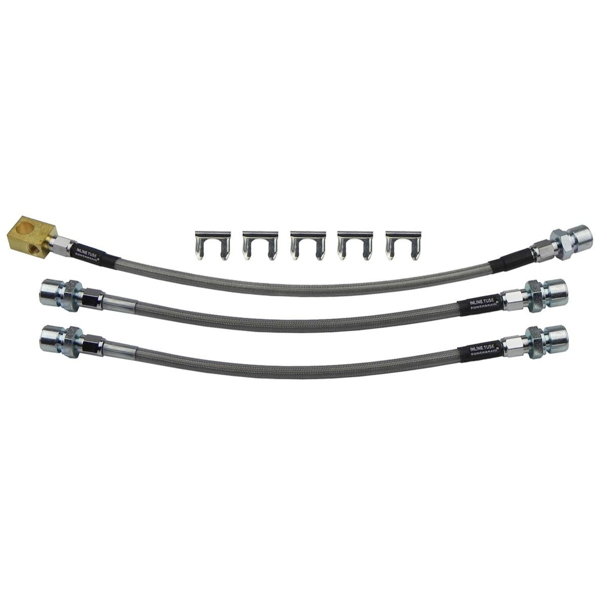 1967-68 Pontiac Firebird Factory 4 Piston Disc Stainless Braided Brake Hose Kit 3pc