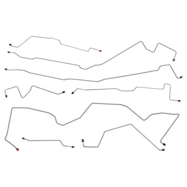 1987-88 Ford Bronco II 4WD  With Tee No Valve 2pc F to R Power Disc Brake Line Kit 8pc, OE Steel