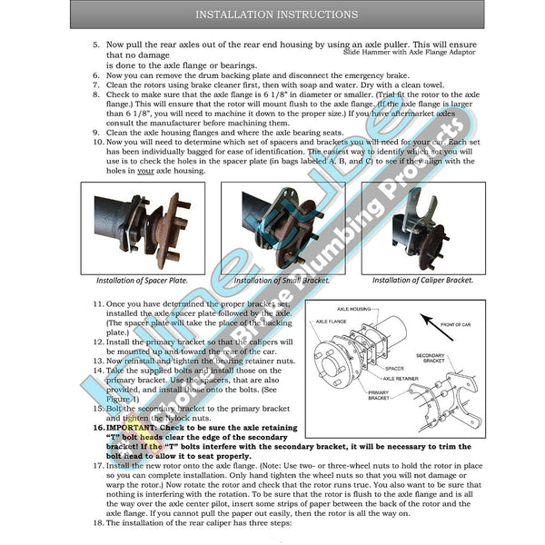 Ford Old Style Rear Disc Conversion Kit w/Standard Rotors w/E-Brake Cable Brackets