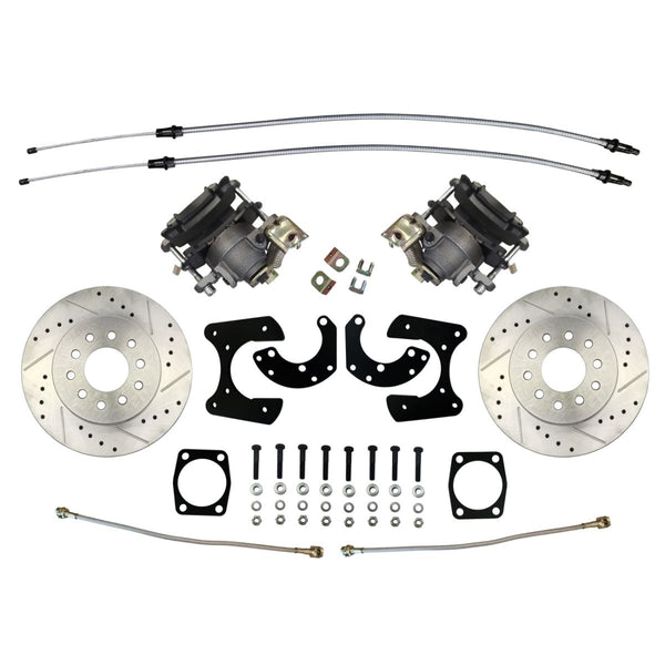 Ford Old Style Rear Disc Conversion Kit w/Cross-Drilled and Slotted Rotors w/E-Brake Cable Brackets
