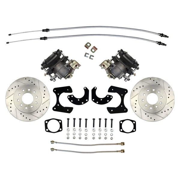 Ford New Torino Style Rear Disc Conversion Kit w/Cross-Drilled and Slotted Rotors w/E-Brake Cable Brackets
