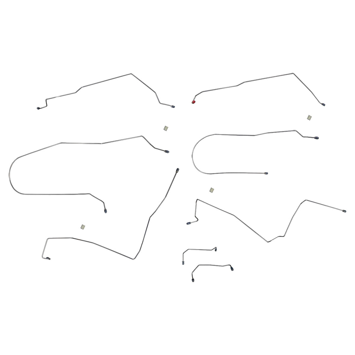 2000-07 Ford Focus Four-Wheel Disc w/ABS w/TC Mid Chassis Brake Lines 8pc, OE Steel